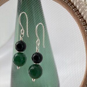 AGATE and Onyx Sterling Silver Earrings